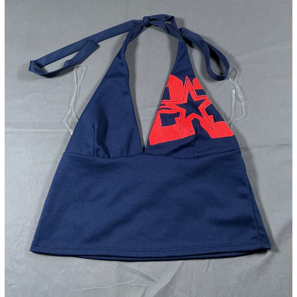 Forever 21 Cherry Mellow Navy Blue Red Star Halter Crop Top Mesh Tank Medium NWT